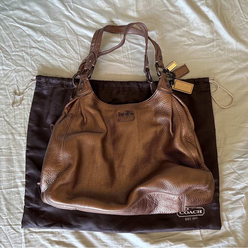 Coach Madison Maggie Leather Shoulder Bag in Bronze
